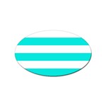 Horizontal Stripes - White and Bright Turquoise Sticker (Oval)