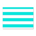 Horizontal Stripes - White and Bright Turquoise Sticker A4 (10 pack)