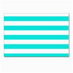 Horizontal Stripes - White and Bright Turquoise Postcard 4  x 6 