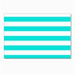 Horizontal Stripes - White and Bright Turquoise Postcard 5  x 7 