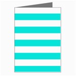 Horizontal Stripes - White and Bright Turquoise Greeting Card