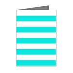 Horizontal Stripes - White and Bright Turquoise Mini Greeting Card