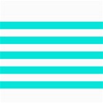 Horizontal Stripes - White and Bright Turquoise 5  x 7  Photo Cards