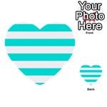 Horizontal Stripes - White and Bright Turquoise Multi-purpose Cards (Heart)