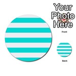 Horizontal Stripes - White and Bright Turquoise Multi-purpose Cards (Round)