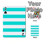 Horizontal Stripes - White and Bright Turquoise Playing Cards 54 Designs