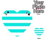 Horizontal Stripes - White and Bright Turquoise Playing Cards 54 (Heart)