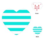 Horizontal Stripes - White and Bright Turquoise Playing Cards (Heart)