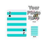 Horizontal Stripes - White and Bright Turquoise Playing Cards 54 (Mini)