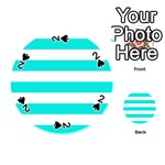 Horizontal Stripes - White and Bright Turquoise Playing Cards 54 (Round)