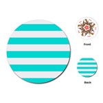 Horizontal Stripes - White and Bright Turquoise Playing Cards (Round)