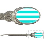 Horizontal Stripes - White and Bright Turquoise Letter Opener