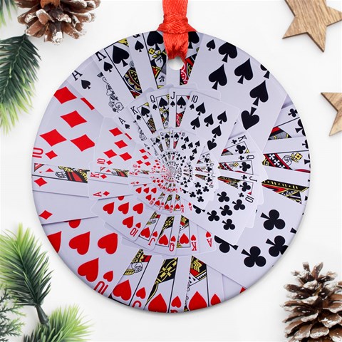 Poker Royal Flush All Suits Droste Spiral Round Ornament (Two Sides) from ArtsNow.com Front