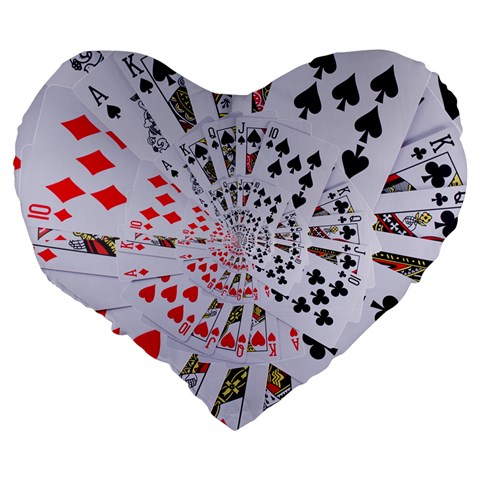 Poker Royal Flush All Suits Droste Spiral Large 19  Premium Flano Heart Shape Cushion from ArtsNow.com Back