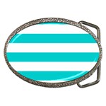 Horizontal Stripes - White and Cyan Belt Buckle