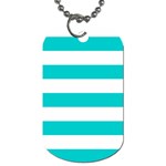 Horizontal Stripes - White and Cyan Dog Tag (One Side)