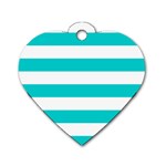 Horizontal Stripes - White and Cyan Dog Tag Heart (One Side)