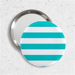 Horizontal Stripes - White and Cyan 2.25  Handbag Mirror