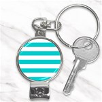 Horizontal Stripes - White and Cyan Nail Clippers Key Chain