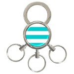 Horizontal Stripes - White and Cyan 3-Ring Key Chain