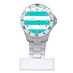 Horizontal Stripes - White and Cyan Nurses Watch