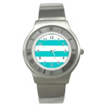 Horizontal Stripes - White and Cyan Stainless Steel Watch