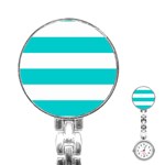 Horizontal Stripes - White and Cyan Stainless Steel Nurses Watch