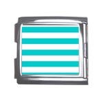 Horizontal Stripes - White and Cyan Mega Link Italian Charm (18mm)