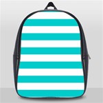 Horizontal Stripes - White and Cyan School Bag (Large)