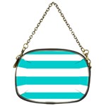 Horizontal Stripes - White and Cyan Chain Purse (One Side)