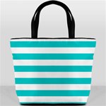 Horizontal Stripes - White and Cyan Bucket Bag