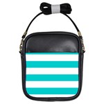 Horizontal Stripes - White and Cyan Girls Sling Bag