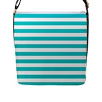 Horizontal Stripes - White and Cyan Flap Closure Messenger Bag (L)