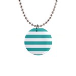 Horizontal Stripes - White and Verdigris 1  Button Necklace