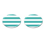 Horizontal Stripes - White and Verdigris Cufflinks (Oval)