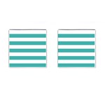 Horizontal Stripes - White and Verdigris Cufflinks (Square)