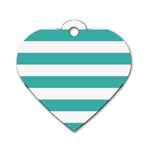 Horizontal Stripes - White and Verdigris Dog Tag Heart (One Side)