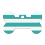 Horizontal Stripes - White and Verdigris Dog Tag Bone (One Side)