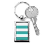 Horizontal Stripes - White and Verdigris Key Chain (Rectangle)