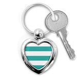 Horizontal Stripes - White and Verdigris Key Chain (Heart)