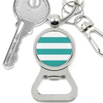 Horizontal Stripes - White and Verdigris Bottle Opener Key Chain