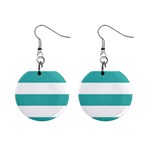 Horizontal Stripes - White and Verdigris 1  Button Earrings