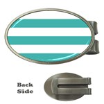 Horizontal Stripes - White and Verdigris Money Clip (Oval)