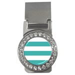 Horizontal Stripes - White and Verdigris Money Clip (CZ)