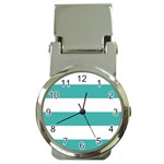 Horizontal Stripes - White and Verdigris Money Clip Watch