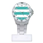 Horizontal Stripes - White and Verdigris Nurses Watch