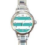 Horizontal Stripes - White and Verdigris Round Italian Charm Watch