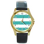 Horizontal Stripes - White and Verdigris Round Gold Metal Watch