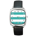 Horizontal Stripes - White and Verdigris Square Metal Watch