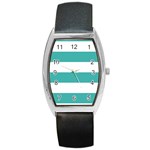 Horizontal Stripes - White and Verdigris Barrel Style Metal Watch